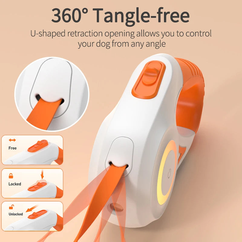 5M Retractable LED Dog Leash — Glowing Light for Safe Night Walks | Automatic & Comfortable Grip