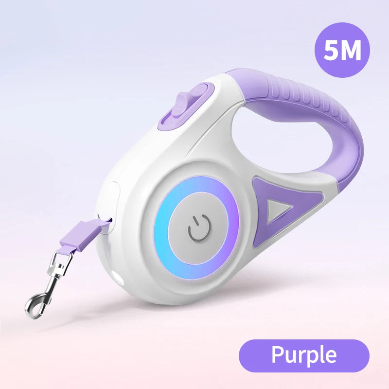 5M Retractable LED Dog Leash — Glowing Light for Safe Night Walks | Automatic & Comfortable Grip