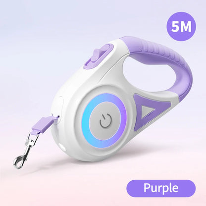 5M Retractable LED Dog Leash — Glowing Light for Safe Night Walks | Automatic & Comfortable Grip