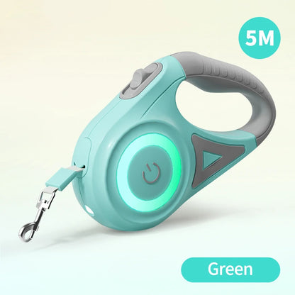 5M Retractable LED Dog Leash — Glowing Light for Safe Night Walks | Automatic & Comfortable Grip